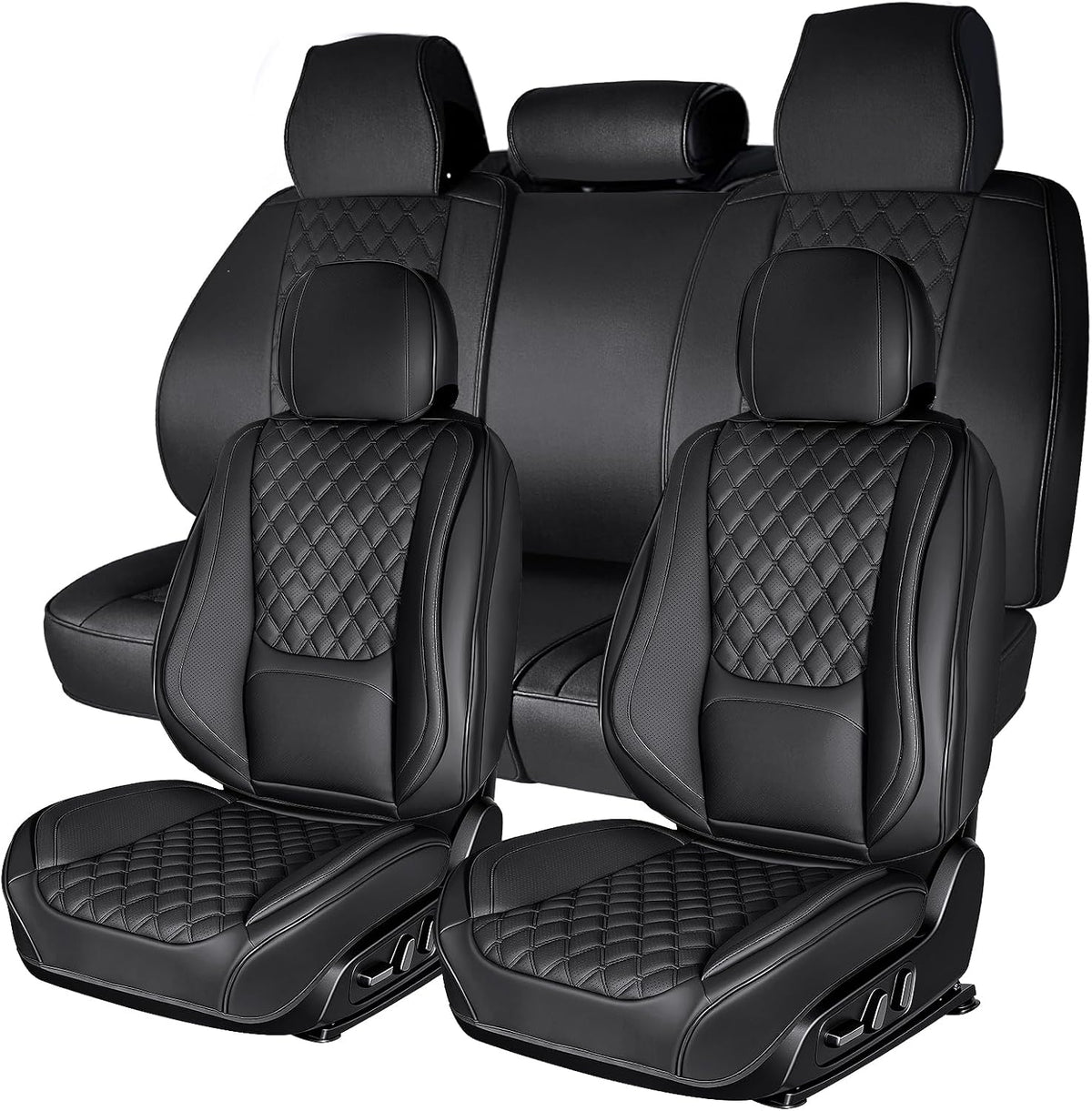 Car Seat Covers Full Set with Lumbar Support, Breathable Perforated PU Leather Seat Covers, Waterproof Seat