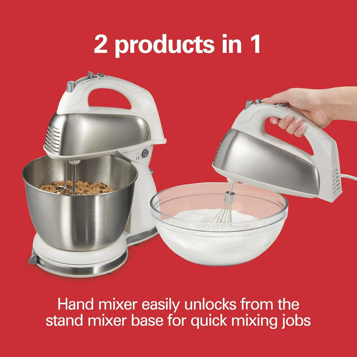 Classic Stand and Hand Mixer, 4 Quarts, 6 Speeds with QuickBurst, Bowl Rest, 290 Watts Peak Power, White (64655)
