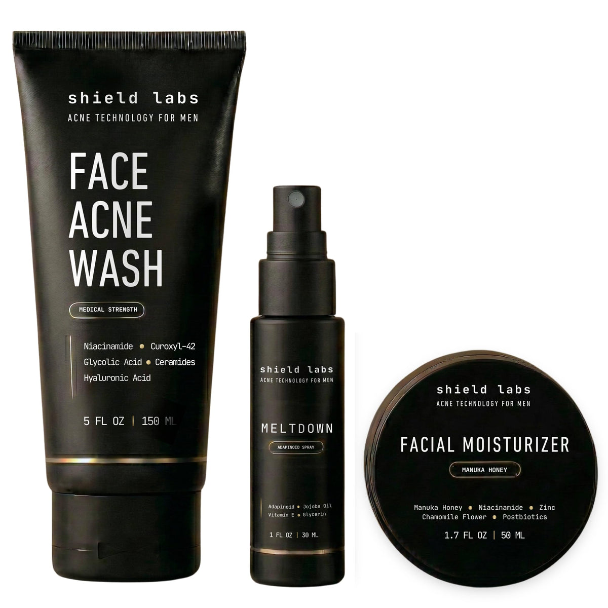Face Acne System for Men and Boys, Easy 3-Step Clear Skin Kit with 4% Benzoyl Peroxide Face Wash, Adapinoid Spray and
