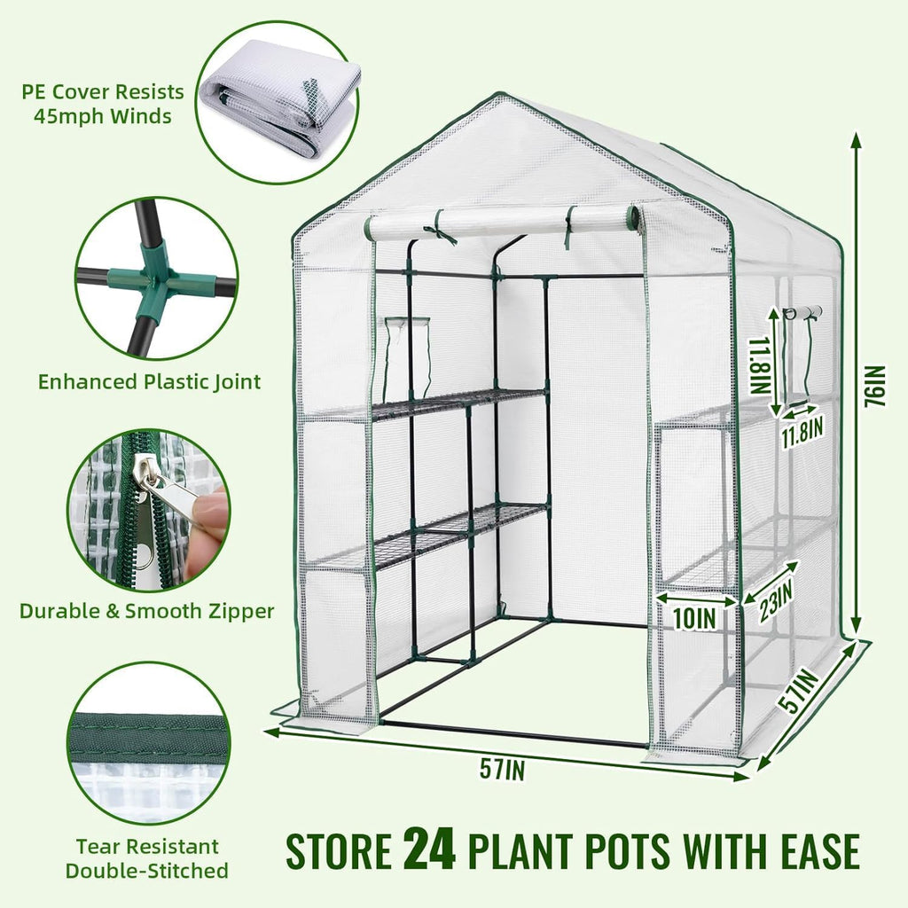 Greenhouse, 57 × 57 × 76" Portable Green House for Outdoor Indoor | Walk in Plant Greenhouses for Backyard