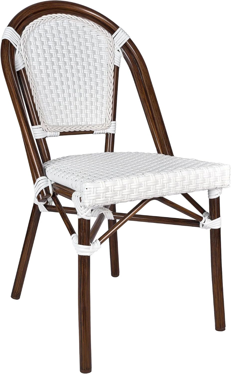 Chivari French Bistro Patio/Indoor Dining Chair, 2 Pack, Hand Woven Wicker, Fully Assembled (2, White)