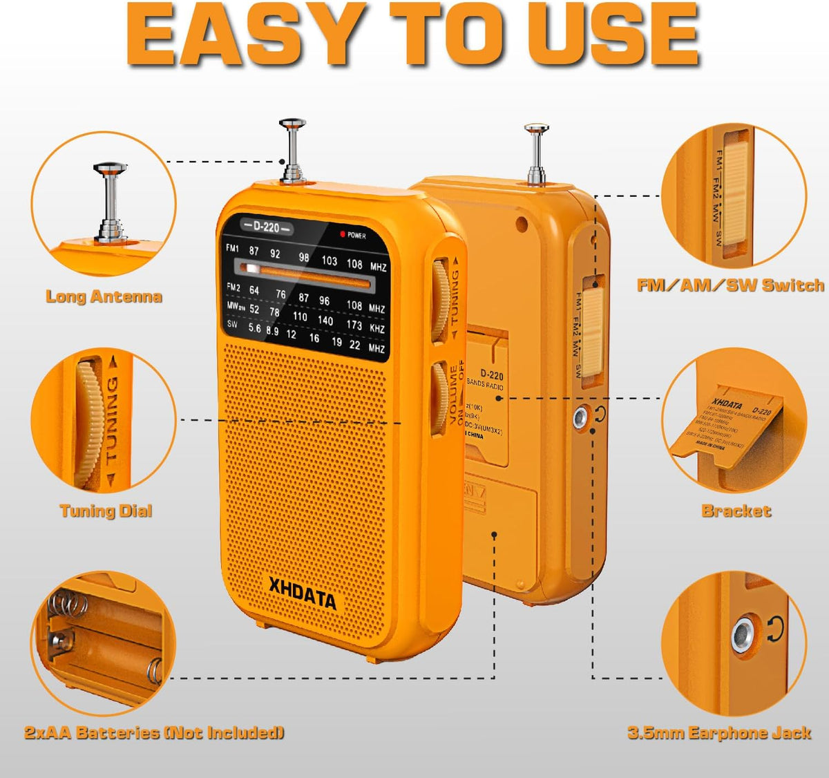 D220 Portable Radio AM FM SW Shortwave Receiver Pocket Radio | 2AA Battery Operated, Transistor Radio with Excellent