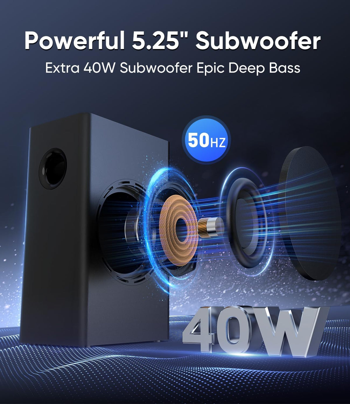 100W Sound Bar with Wired Subwoofer, Deep Bass & Crystal Dialogue | Surround Sound Home Theater System, 3.1 Channel