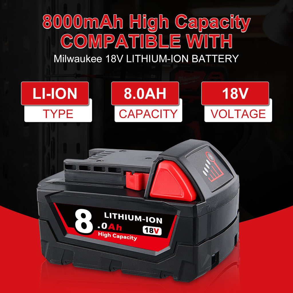 2-Pack 8.0Ah 18V Lithium Battery Replacement for Milwaukee 48-11-1840