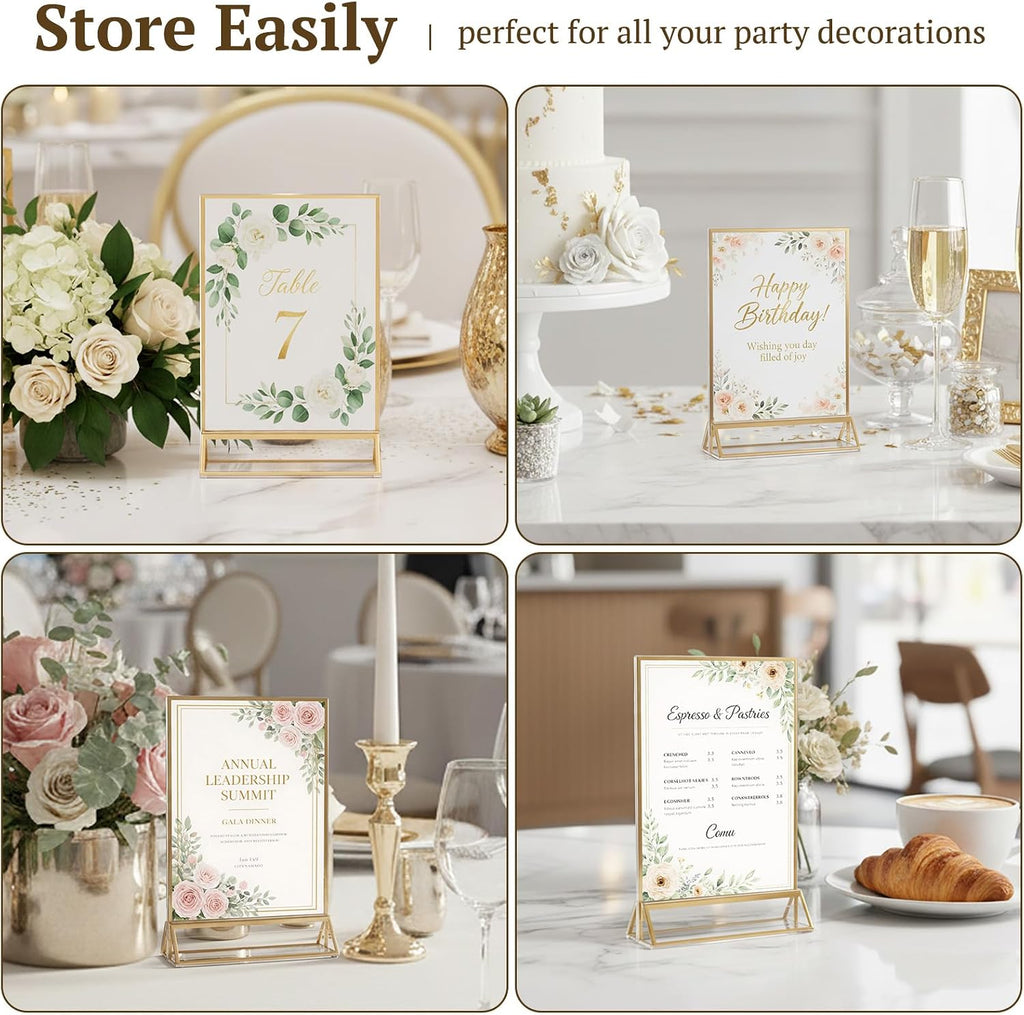 12 Pack Gold Acrylic Sign Holder 4x6 Double Sided Tabletop Stand