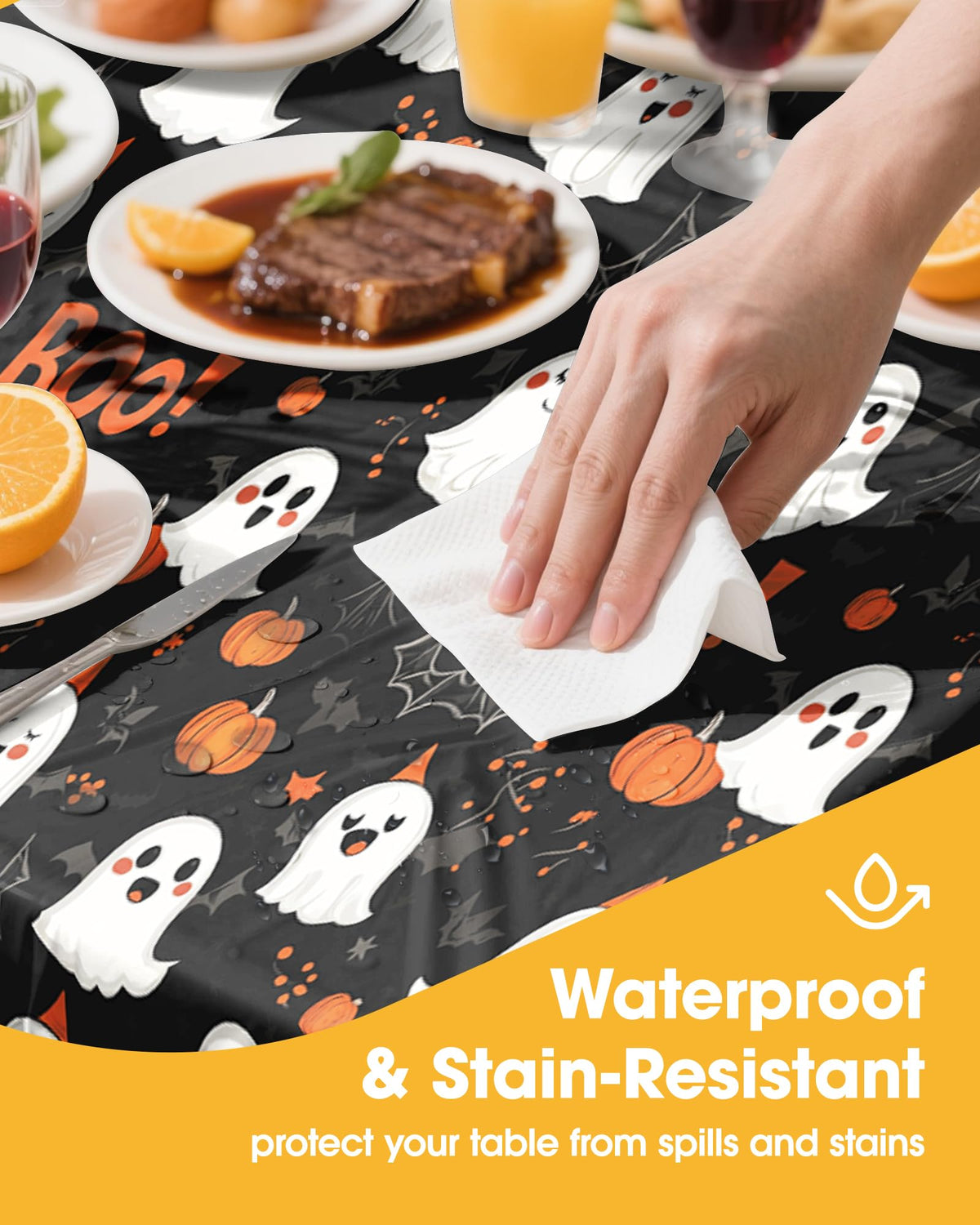 Halloween Black Plastic Table Cloth Disposable, 2 Pack, 54 x 108 in