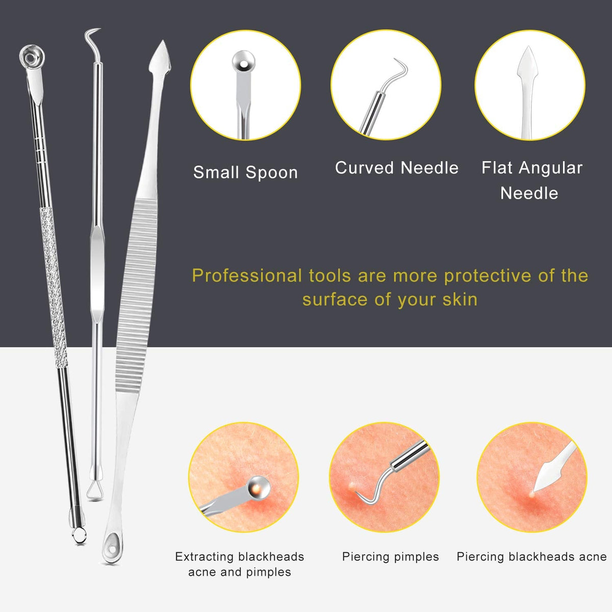 Pimple Popper Tool Kit - Boxoyx 10 Pcs Blackhead Remover Comedone Extractor Kit with Metal Case for Quick and Easy