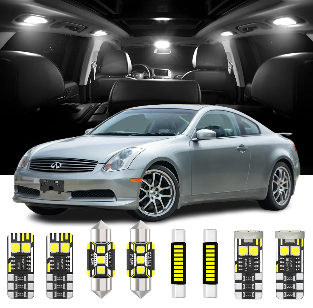 11 Pieces Interior LED Lights Replacement for Infiniti G35 Sedan Coupe 2003-2006 White LED Interior Bulbs Accessories