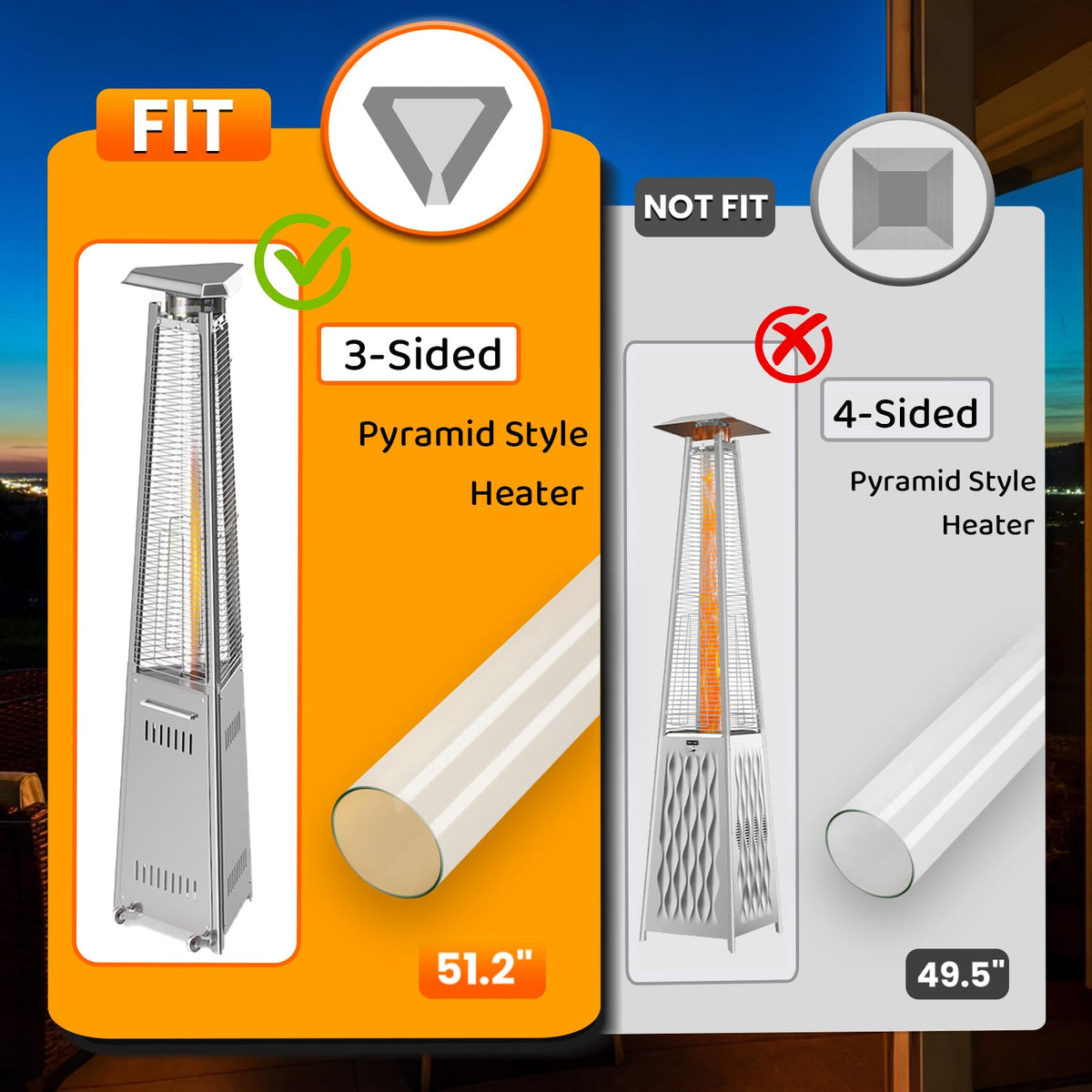 Patio Heater Glass Tube Replacement 51.2" Tall 4" Diameter