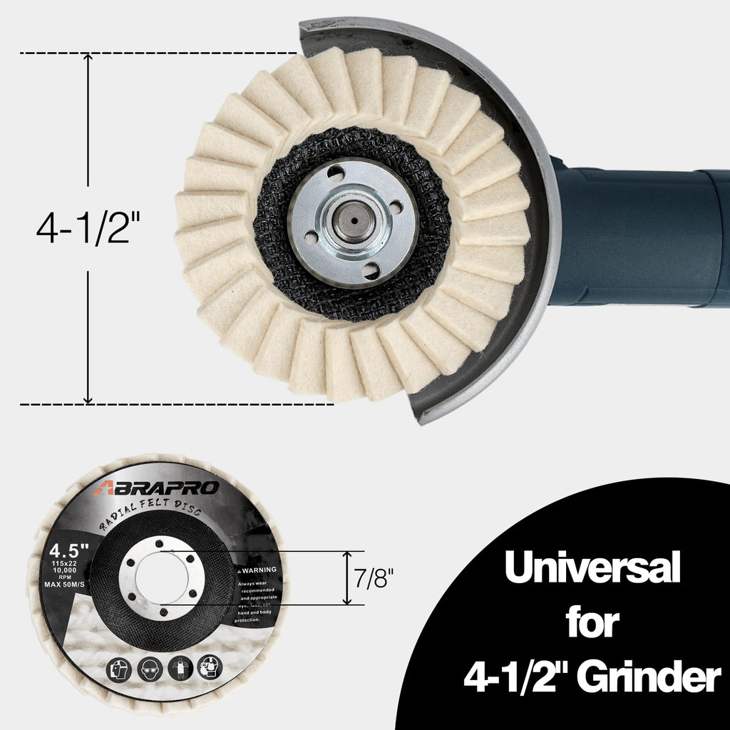 ABRAPRO 4.5" x 7/8" Felt Wool Polishing Disc for Angle Grinder, 5 Pack