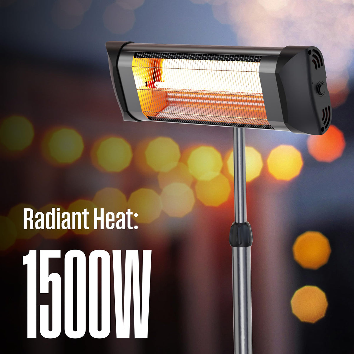 Outdoor Electric Patio Heater, Adjustable Height, Dust & Water Resistant, Auto Shut Off Tip Over Switch & Overheat