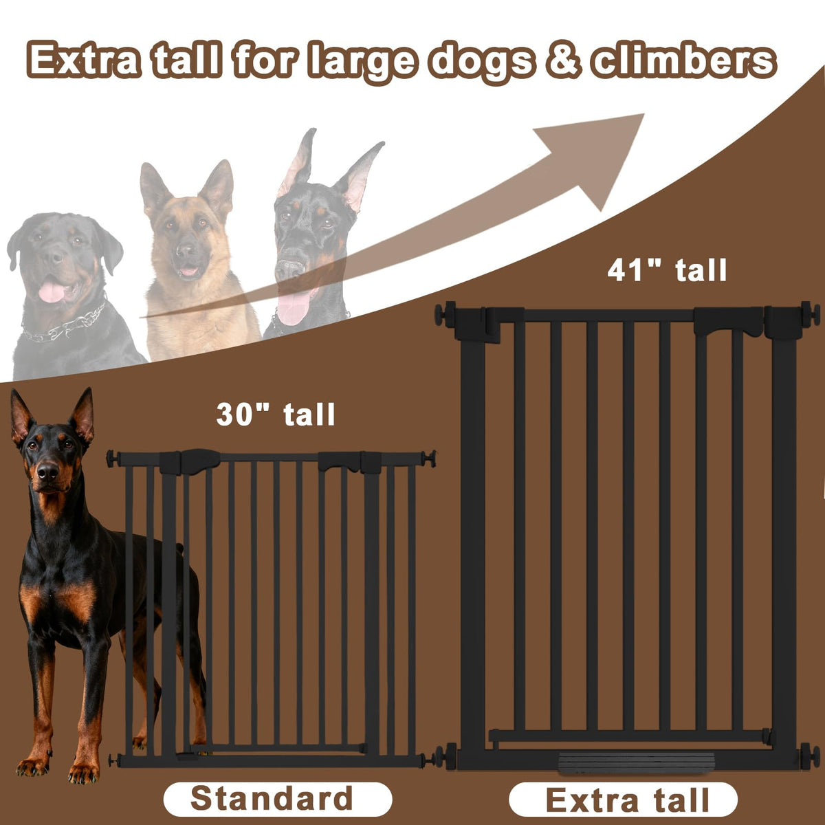 41" x 30-40.5" Wide Extra-Tall & Extra-Wide Adjustable Hardware/Pressure-Mounted Pet & Child Safety Gate with Dual-Lock Walk-Through Swing Door for Stairs, Hallways & Wide Doorways