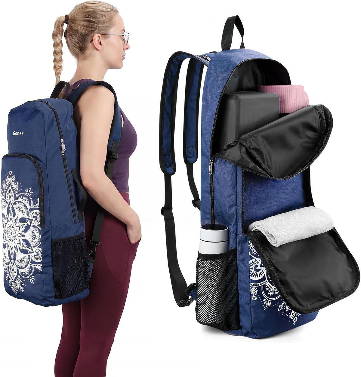 Yoga Mat Bag, 2 Carry Ways Yoga Backpack with Wet Compartment Metal Zippers for Women Men, Large Capacity Yoga Mat