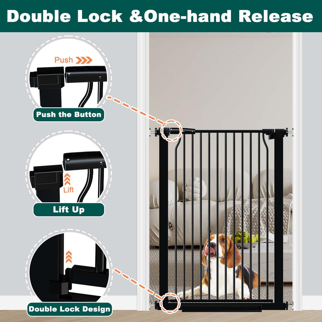 40.5" x 72.3-76.7" Extra-Tall & Extra-Wide Adjustable Hardware/Pressure-Mounted Pet & Child Safety Gate with Dual-Lock Walk-Through Swing Door for Stairs, Hallways & Wide Doorways