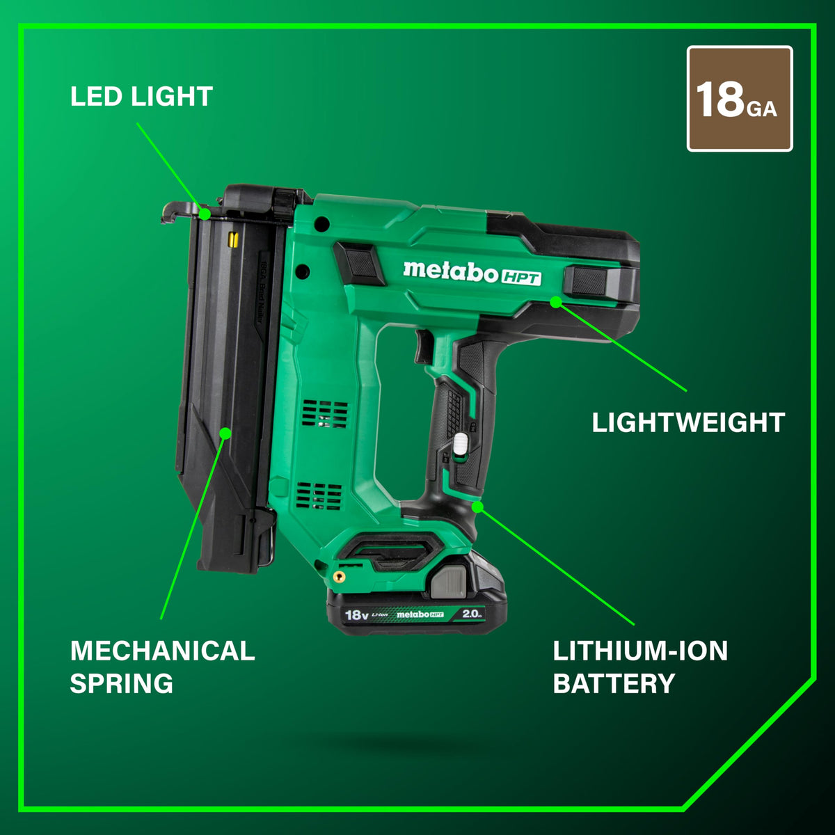 Metabo HPT Brad Nailer, 18 Gauge Cordless, 18V Kit, NT1850DG