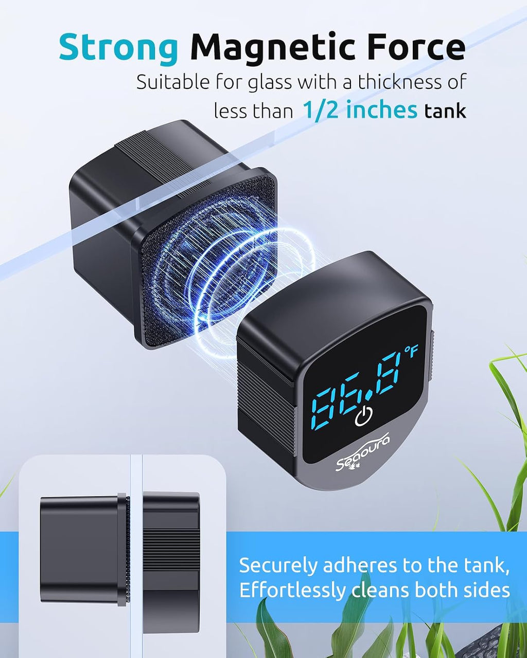 2-in-1 Aquarium Magnetic Cleaner with Digital Aquariums Thermometer