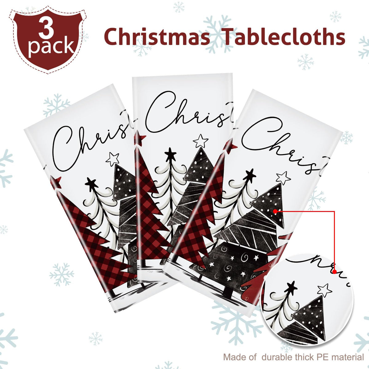 3 Pack Christmas Table Cloth Xmas Tree Tablecloth Buffalo Plaid