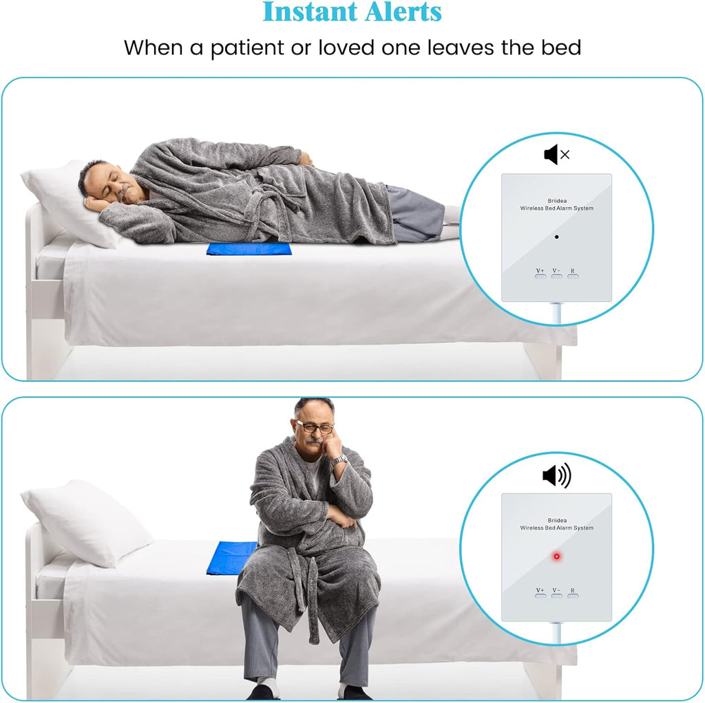 Bed Alarms and Fall Prevention for Elderly with 20'' * 28'' Weight Sensing Bed Pad (Wireless Alarm Included)