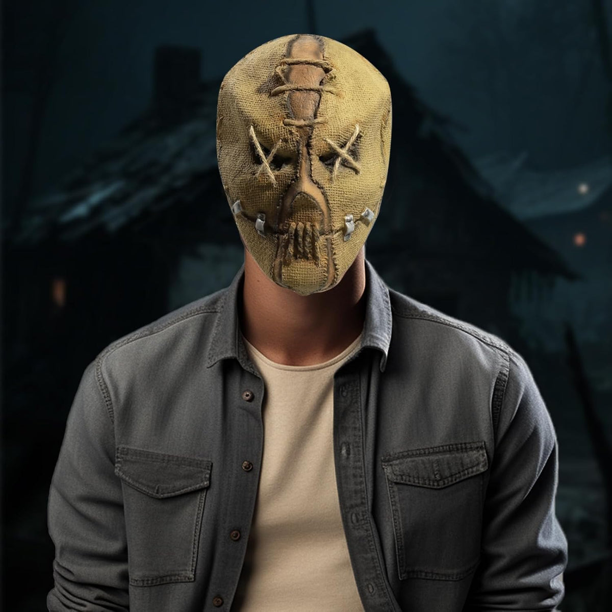 Halloween Scarecrow Masks, Creepy Full Head Mask Halloween Scary Latex Helmet for Cosplay Costume Party