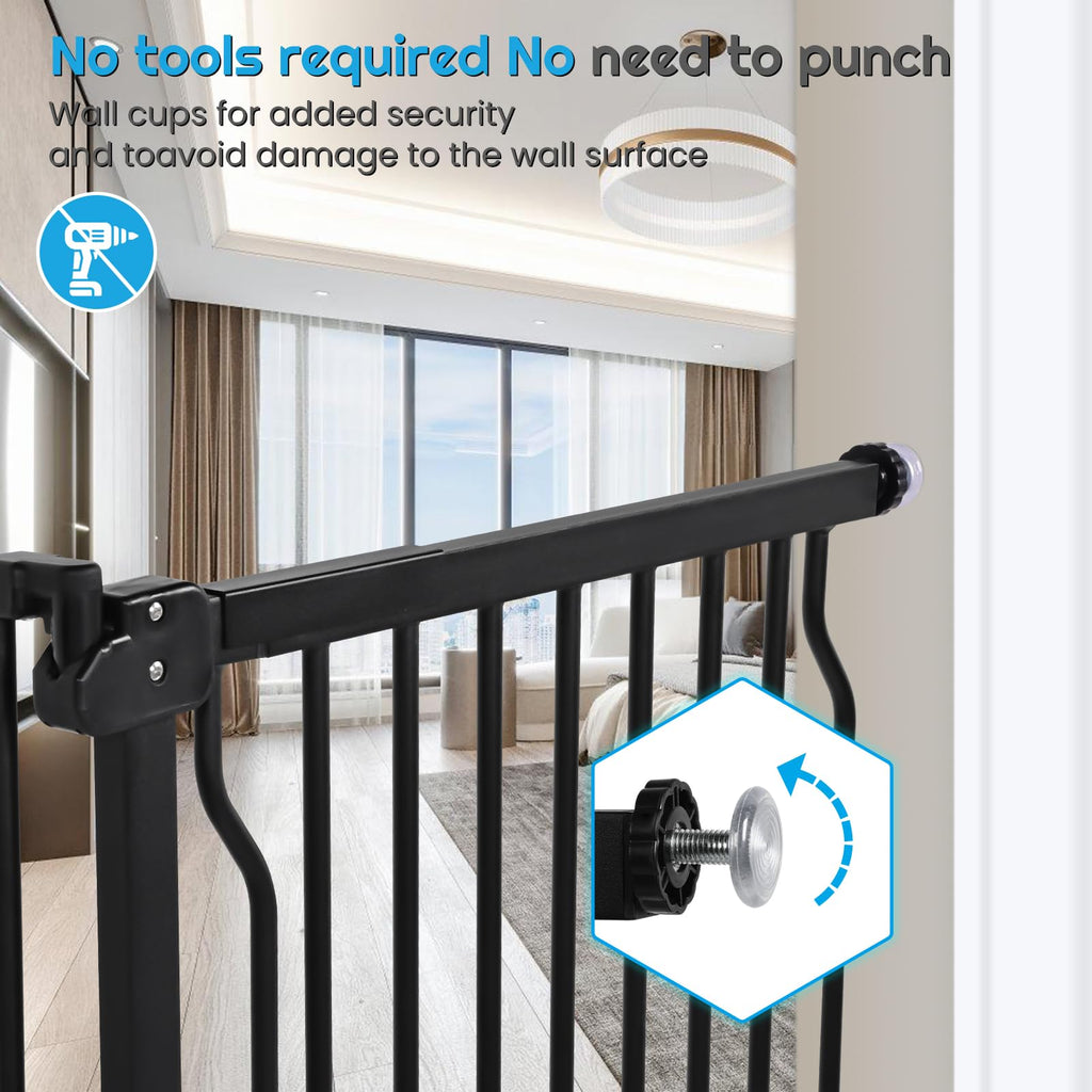 85" Extra-Wide Adjustable Hardware/Pressure-Mounted Pet & Child Safety Gate with Dual-Lock Walk-Through Swing Door for Stairs, Hallways & Wide Doorways