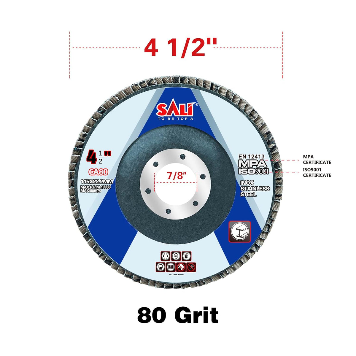 Sali 48 Pack Flap Disc 80 Grit 4.5" x 7/8-Inch Sanding Disc Bevel Type #29 Premium and Industrial Grade Angle Grinder Grinding Wheel High Performance Edge Grinding