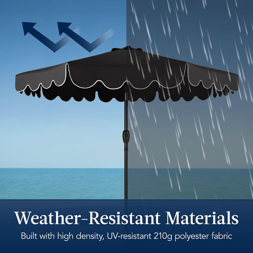 9ft Patio Market Umbrella with Scallop Trim, UV-Fade-Resistant 210g Canopy, Crank & Tilt, Wind Vent, Heavy-Duty Frame