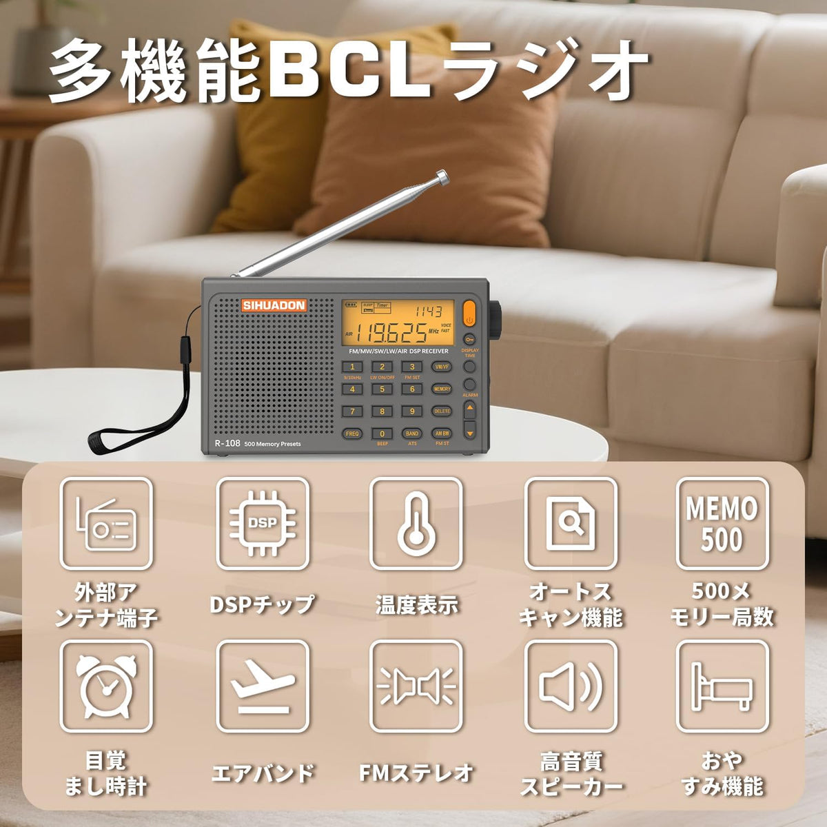 R108 Portable Radio AM/FM/SW/LW/Airband Shortwave Radio Receiver | Battery Operated Radio with Good Reception, Great