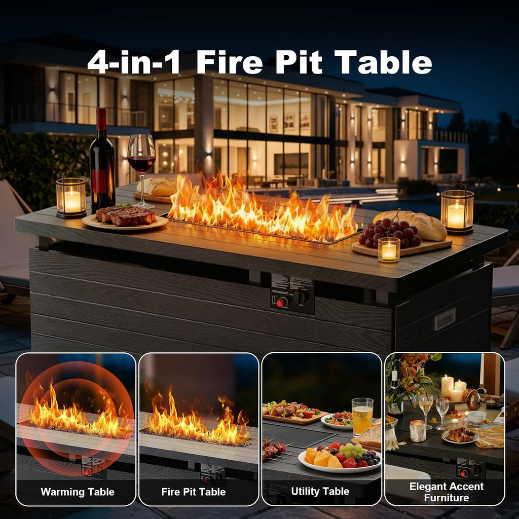51 Inch Outdoor Propane Fire Pit Table, 50000BTU 4-in-1 FirePit Table, Gray