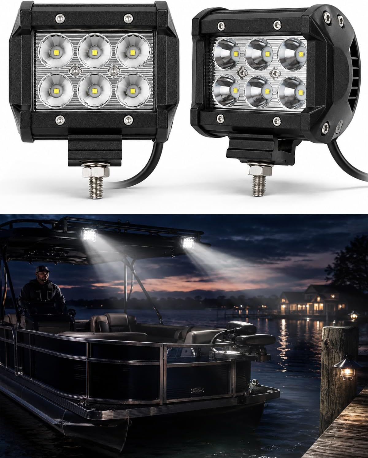 Shangyuan Pontoon Boat Docking Headlights, Marine Led Lights for Kayak Bass Jon Fishing Boat Spreader Light, T-top, Deck, Driving, Stern/Navigation Lights, 2pcs