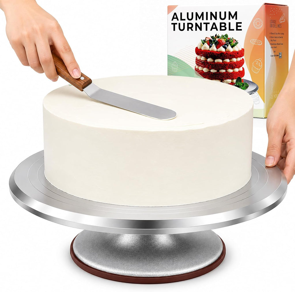 12 Inch Aluminum Alloy Revolving Cake Stand, Cake Turntable for Decorating Rotating Cake Stand for Cupcakes, Pastries