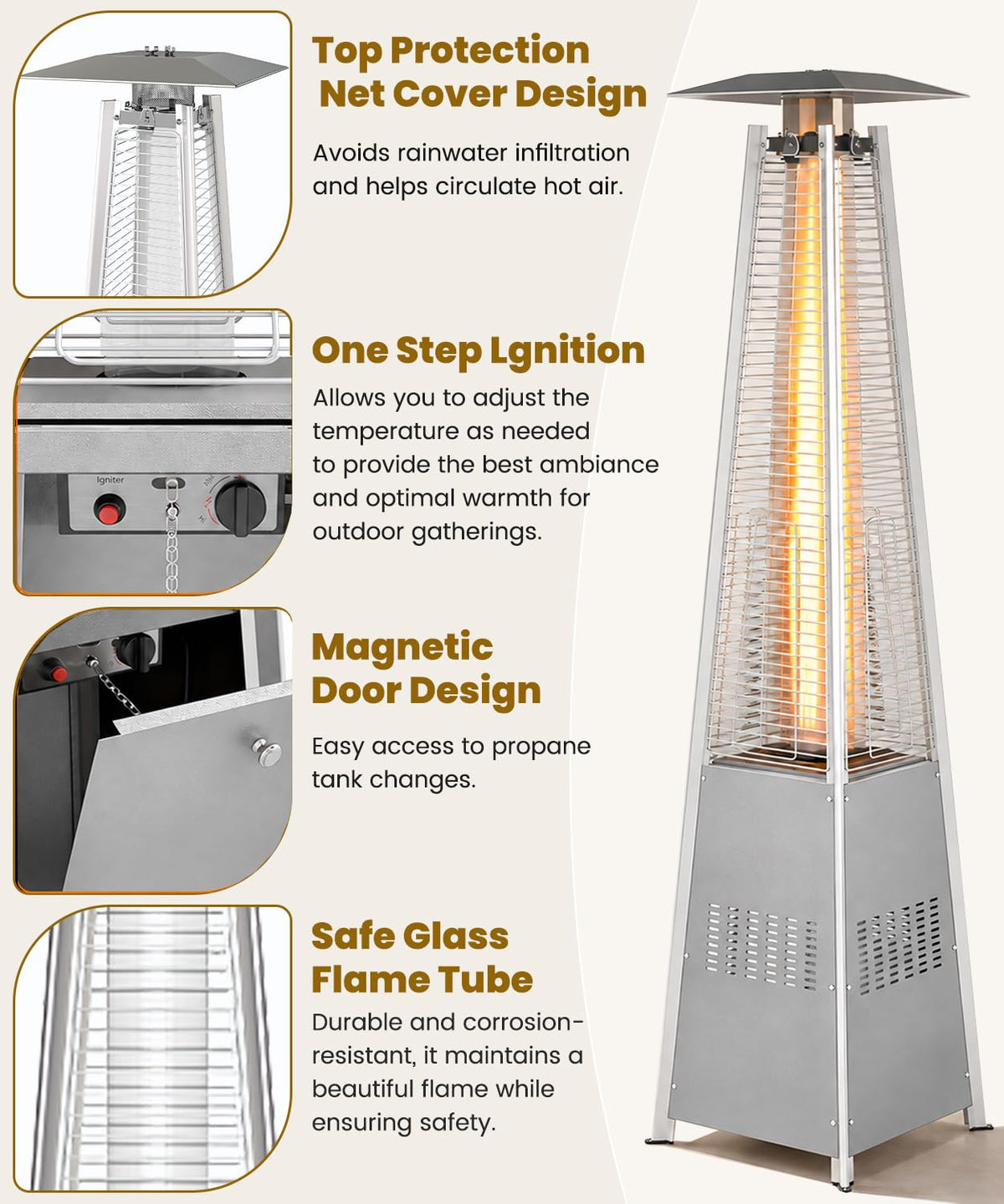 Patio Heater 48,000 BTU Outdoor Propane Heater with Wheels