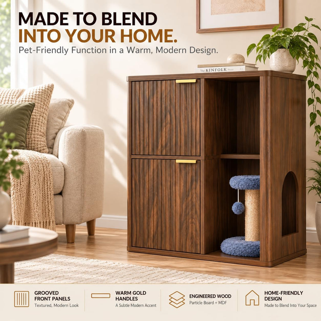 Hidden Cat Litter Box Enclosure with Cat Tree, Dual Entry, Scratching Post