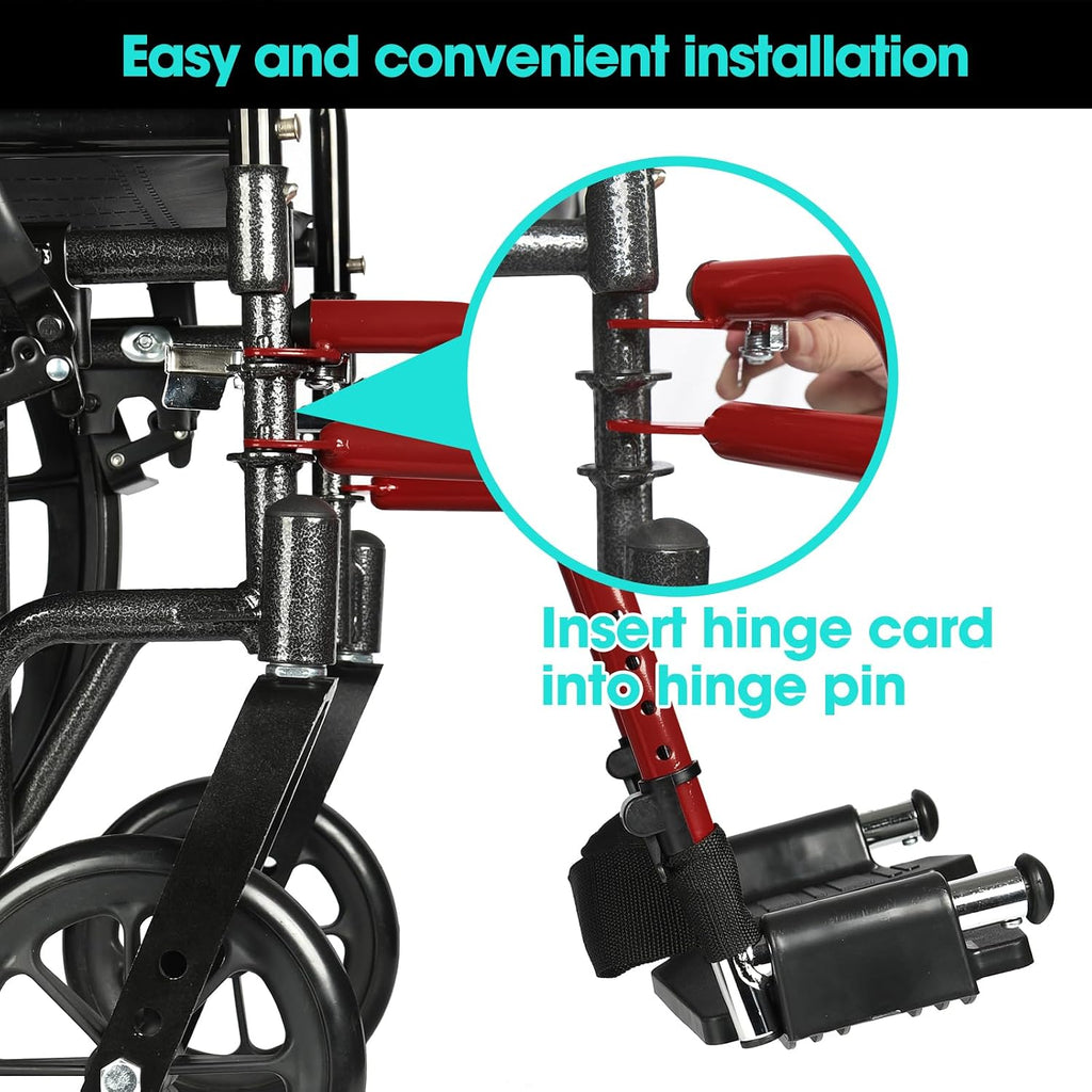 Wheelchair Footrest Replacement - Adjustable Composite Footboard & Heel Loop, Universal Foldable Foot Rest, Red, Lightweight,Affordable Easy Installation(1 Pr, Deepred)