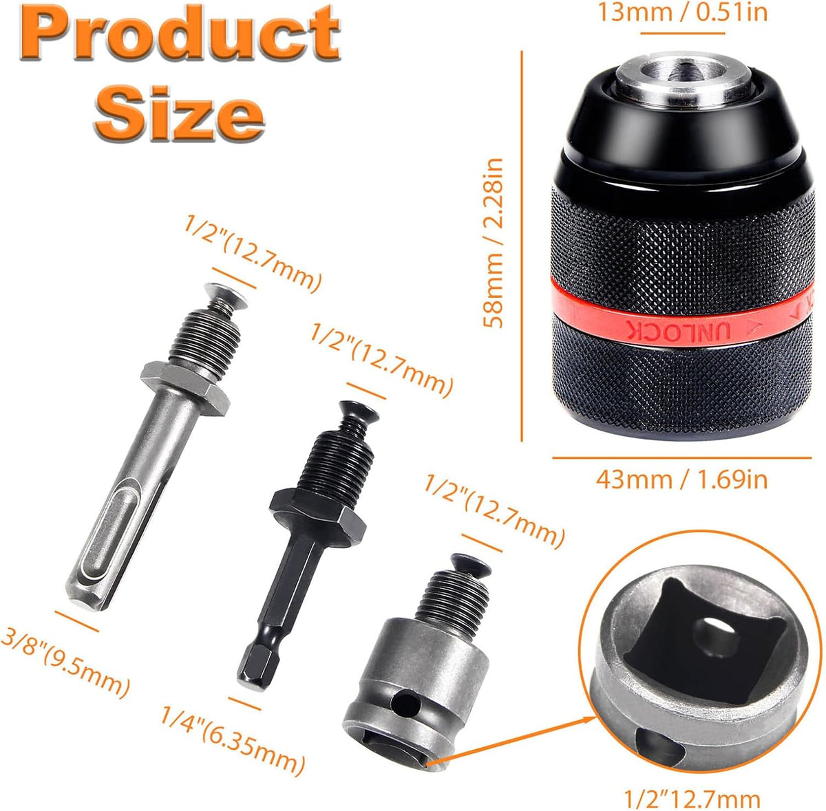 Keyless Drill Chuck for Milwaukee, 1/2-20UNF 1.5-13mm Self-Tightening