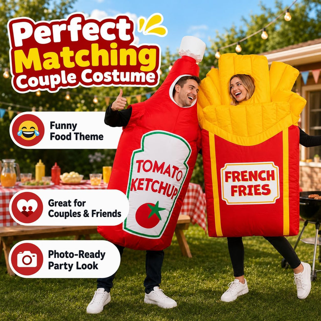 Adult Inflatable Couple Costume, Ketchup and Fries Party Outfits