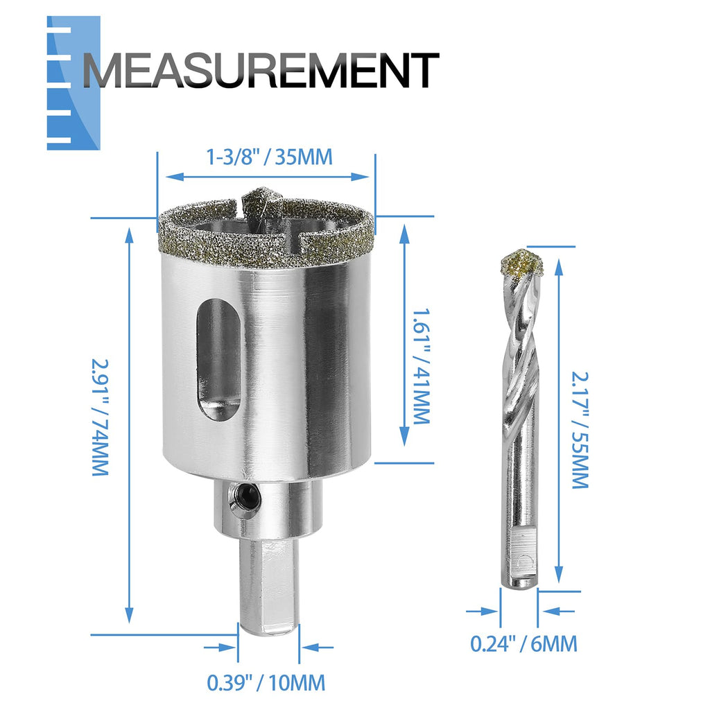 Jamiikury 1-3/8" / 35mm Diamond Glass Hole Saw with Center Drill Bit for Ceramic, Tile, Porcelain, Marble