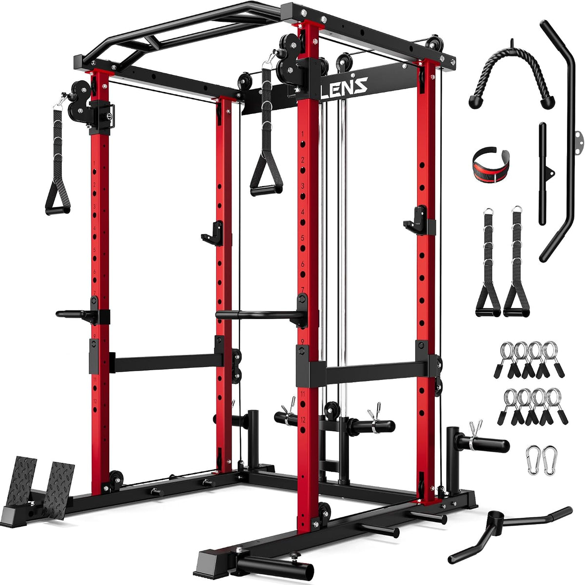 C12 Power Rack, 2000LBS Squat Rack with Cable Crossover System, Workout Cage with More Training Attachments for Home Gym