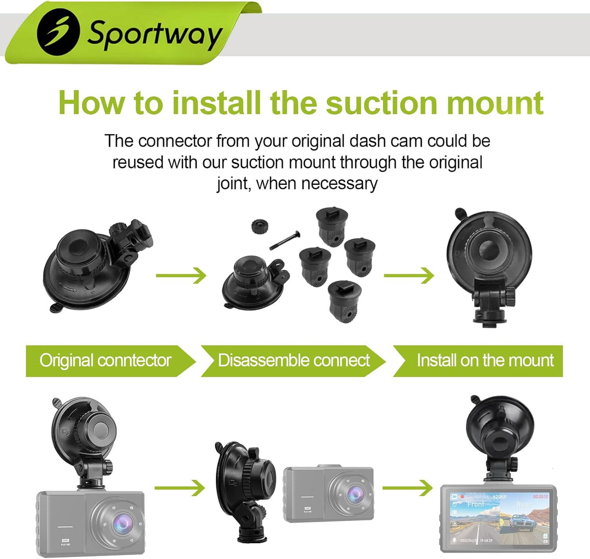S504 Suction Cup Dash Cam Mount Holder (5th Gen) with 4pcs 360 Rotating Joints for Apeman Ssontong Biuone iZEEKER