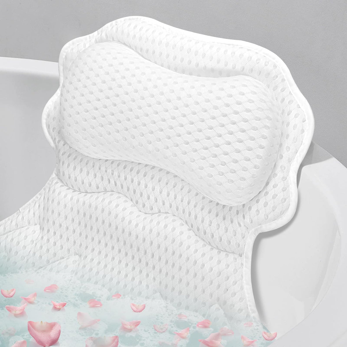 Bath Pillow, Bath Pillows for Tub Neck and Back Support, White