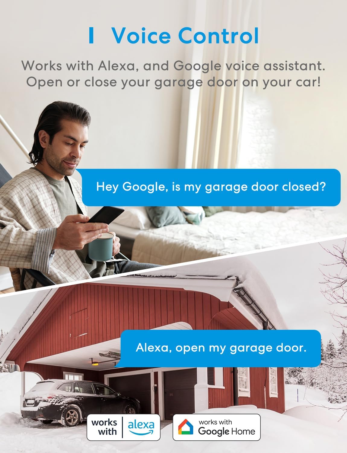 Smart Garage Door Opener Remote Compatible with Alexa and Google | App and Voice Control, Compatible with
