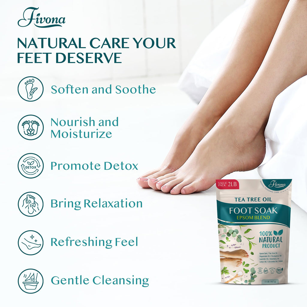 Foot Soak Epsom Salt with Tea Tree Oil 2 LB - Epsom Salt with Essential Oils for Healthy Toenails, Soothing Relief