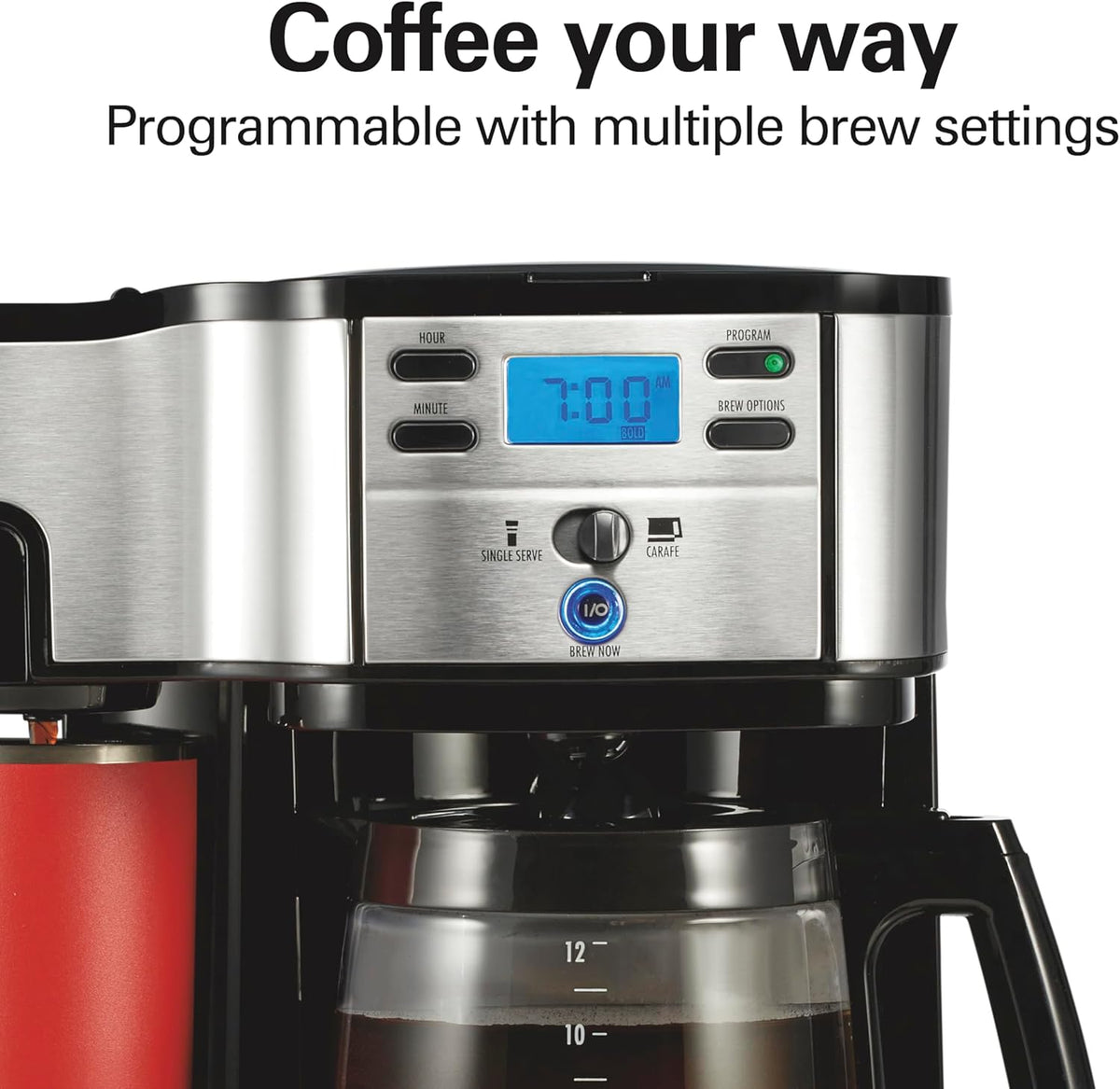 2-Way Brewer Coffee Maker, Single-Serve and 12-Cup Pot, Black/Stainless Steel(49980A), Carafe | 12 Cup Glass Carafe