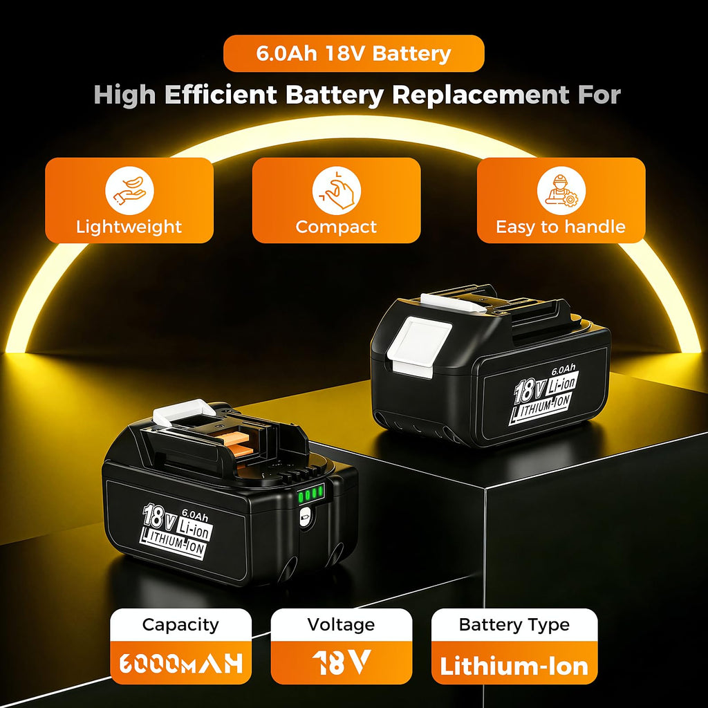 2 Pack 6Ah Replacement for 18V Battery BL1860B, Replacement Batteries