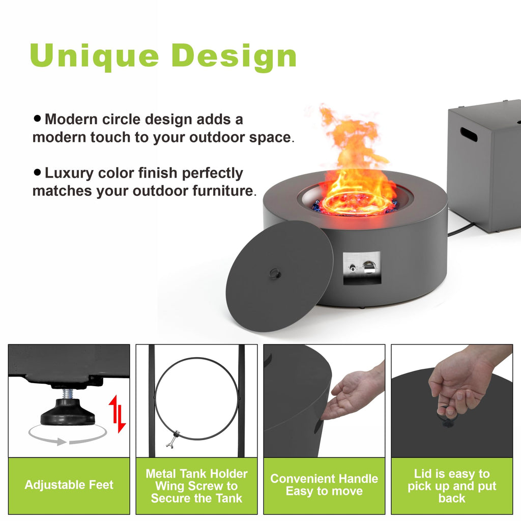 30" Round Propane Fire Pit Table Firepit Table for Outside Patio