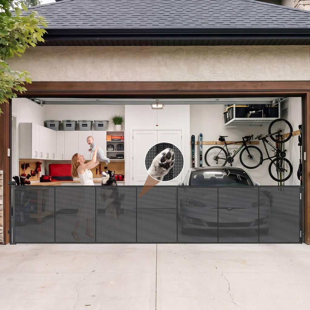 200" x 37" Tall Extra-Wide Retractable Indoor Mesh Pet & Child Safety Gate with One-Hand Safety Lock for Wide Openings, Patios & Stairways