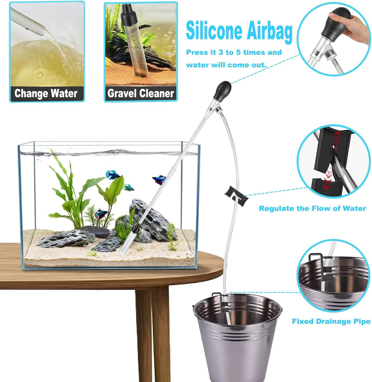 Aquarium Gravel Vacuum Sand Cleaner Fish Tank Water Changer