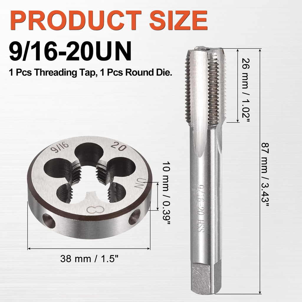 Workkyma 9/16"x20 UN Tap and Die Set, M2 HSS Right Hand Threading Tool