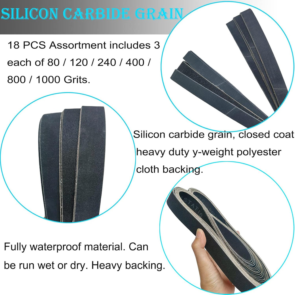 18 PCS 1 x 42 Inch Silicon Carbide Sanding Belts Assortment- 80, 120, 240, 400, 800, 1000 Grits Premium Sander Belts For Knife Sharpening and Metalworking