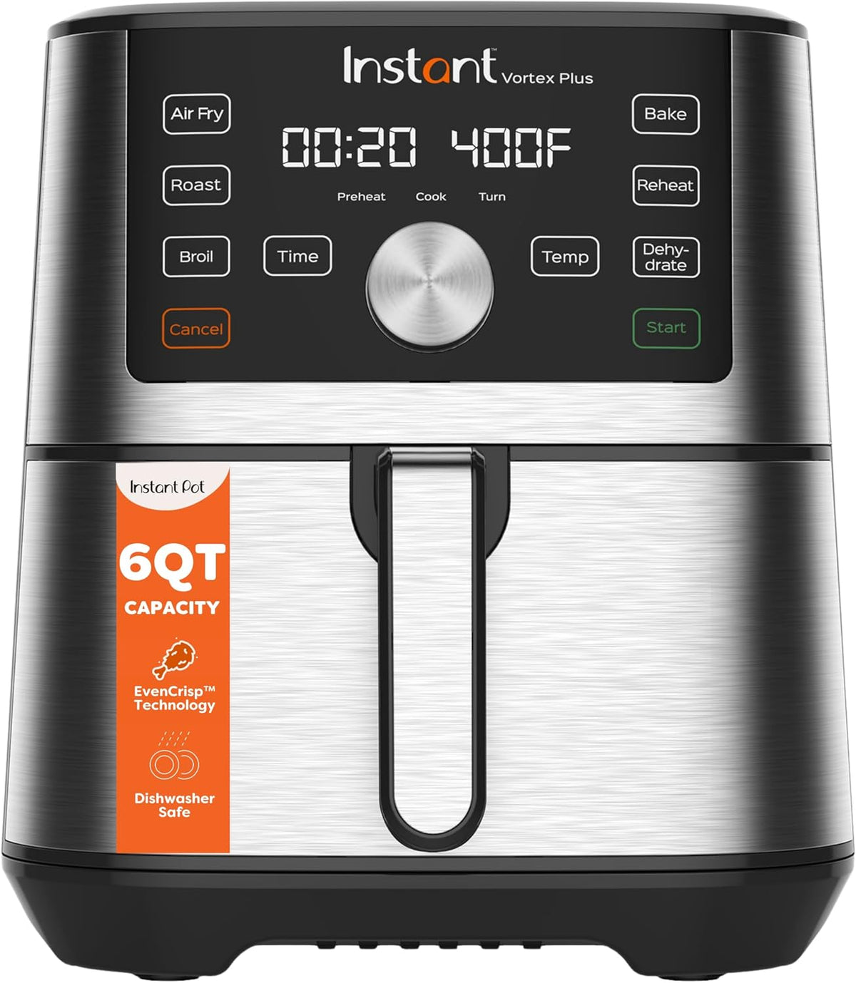 6QT VORTEX Plus Air Fryer, 6-in-1, Air Fry, Broil, Dehydrate, Crisp, Roast, Reheat, Bake, Dishwasher-Safe Airfryer