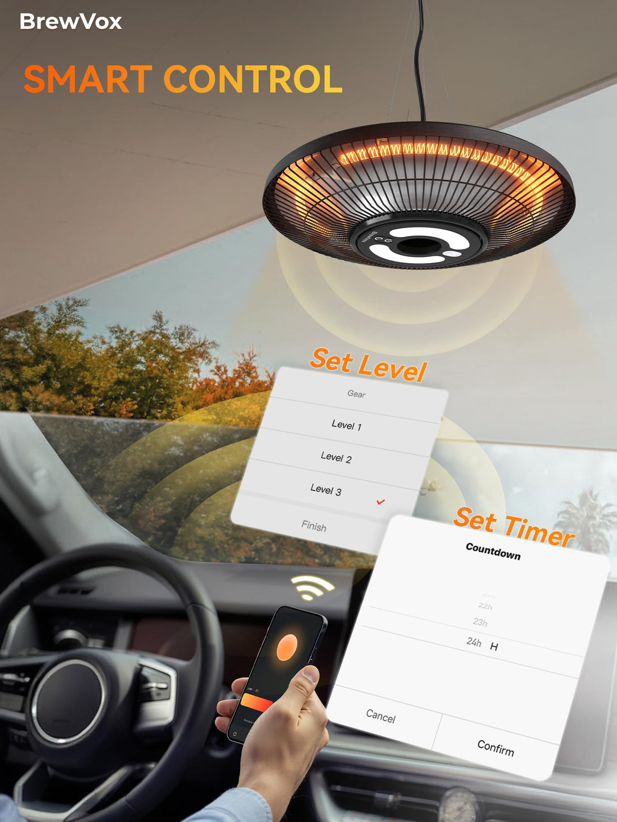 1500W Hanging Patio Heater, Electric Outdoor Infrared Ceiling Heater with LED Light, Smart App & Remote, 24H Timer